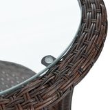 U_STYLE Outdoor Leisure Set, 2 Rattan Single Chairs with Glass Round Table