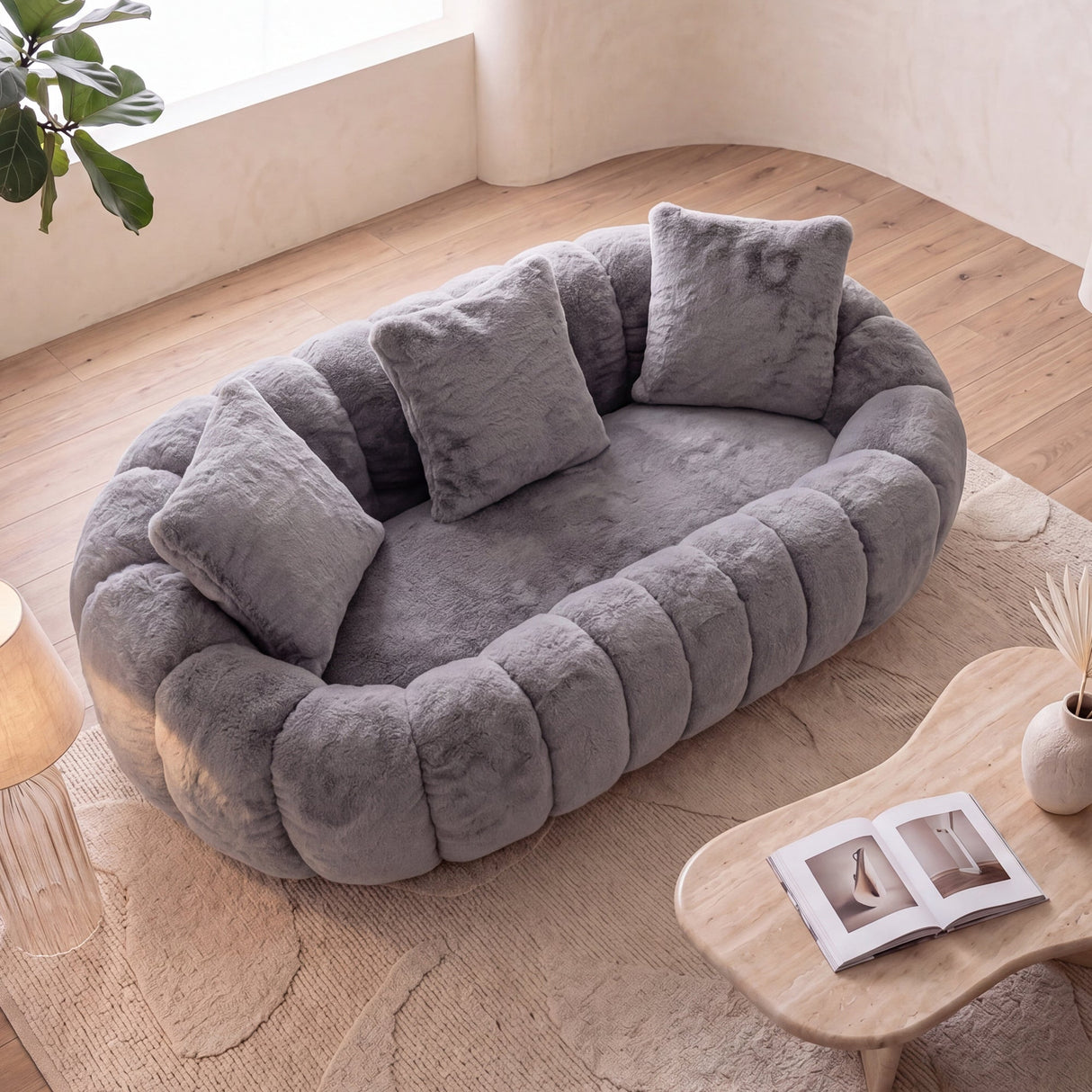 Floral-Shaped Ultra-Soft Faux Fur Two-Seater Sofa