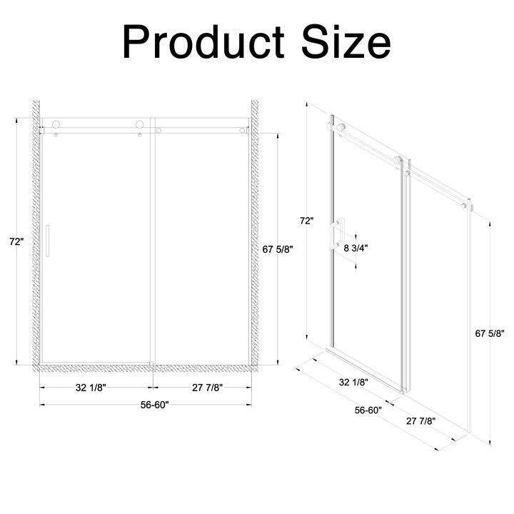 Frameless Sliding Shower Door - 5/16" Thick Tempered Glass