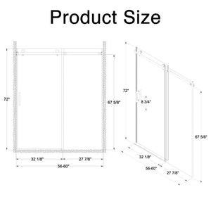 Frameless Sliding Shower Door - 5/16" Thick Tempered Glass