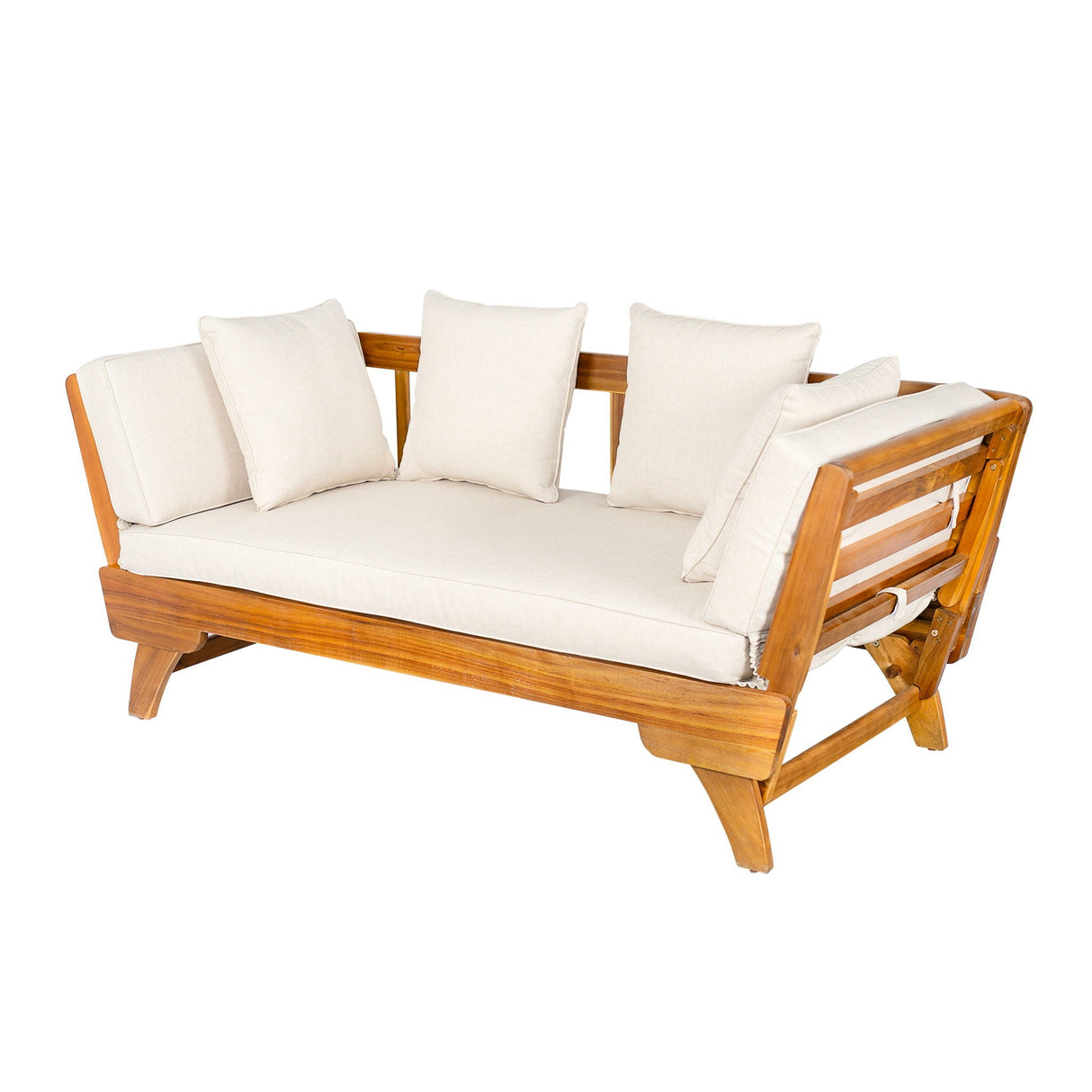 Outdoor Patio Daybed Sofa, 3 Seat Sofa with Foldable Arm and 4 Back Pillows