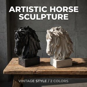 Black Rustic Horse Head Sculpture with Base
