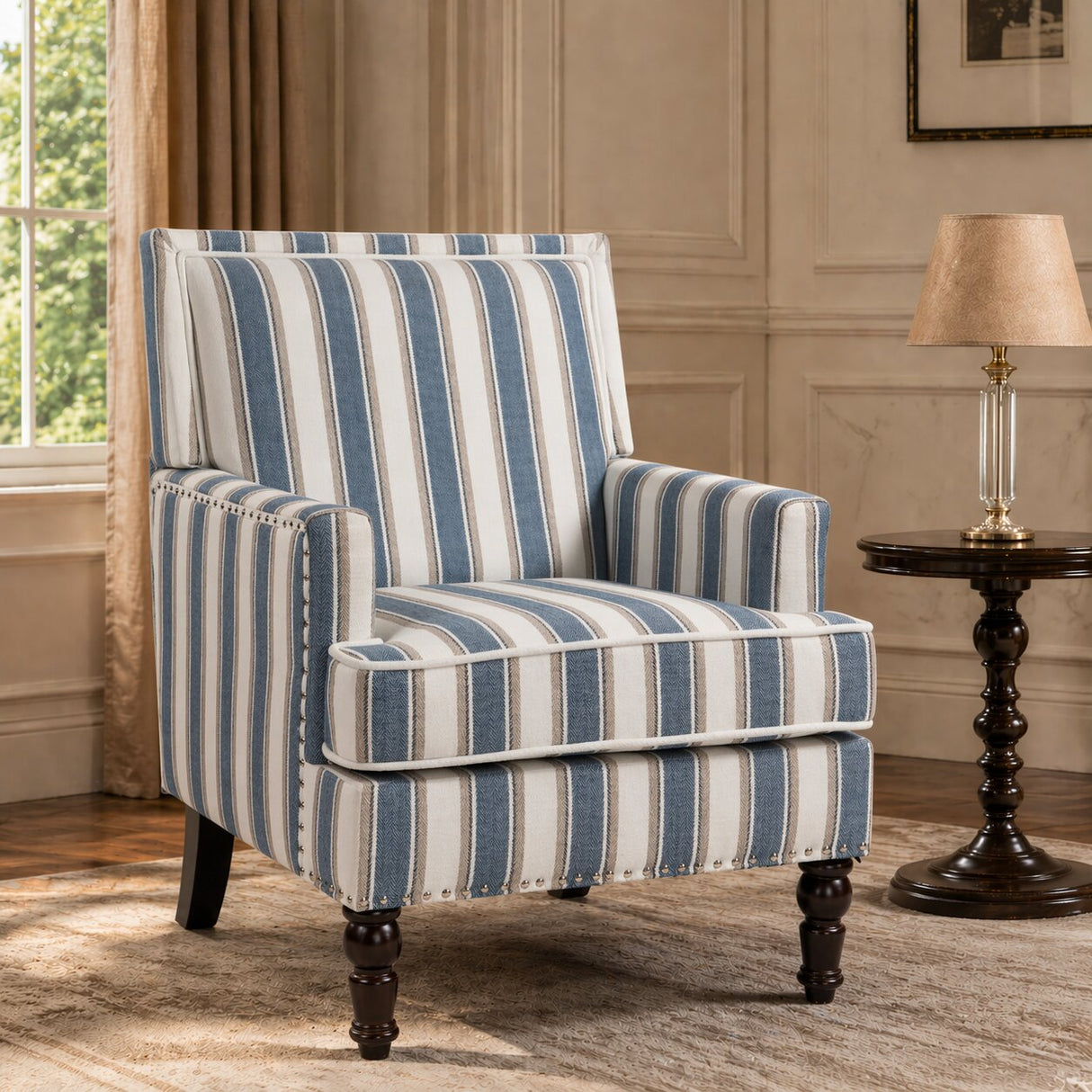 Upholstered Accent Chair with Solid Wood Legs