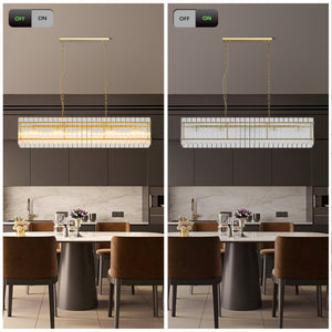 Modern Rectangular Crystal Glass Chandelier, 10-Lights Glod Chandelier Lighting Contemporary Pendant Ceiling Light Fixture for Dining Room Living Room Kitchen Island
