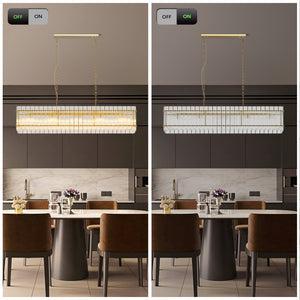 Modern Rectangular Crystal Glass Chandelier, 10-Lights Glod Chandelier Lighting Contemporary Pendant Ceiling Light Fixture for Dining Room Living Room Kitchen Island