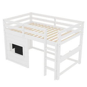 Twin Size Loft Bed With Sliding Chalkboard & Bookshelf