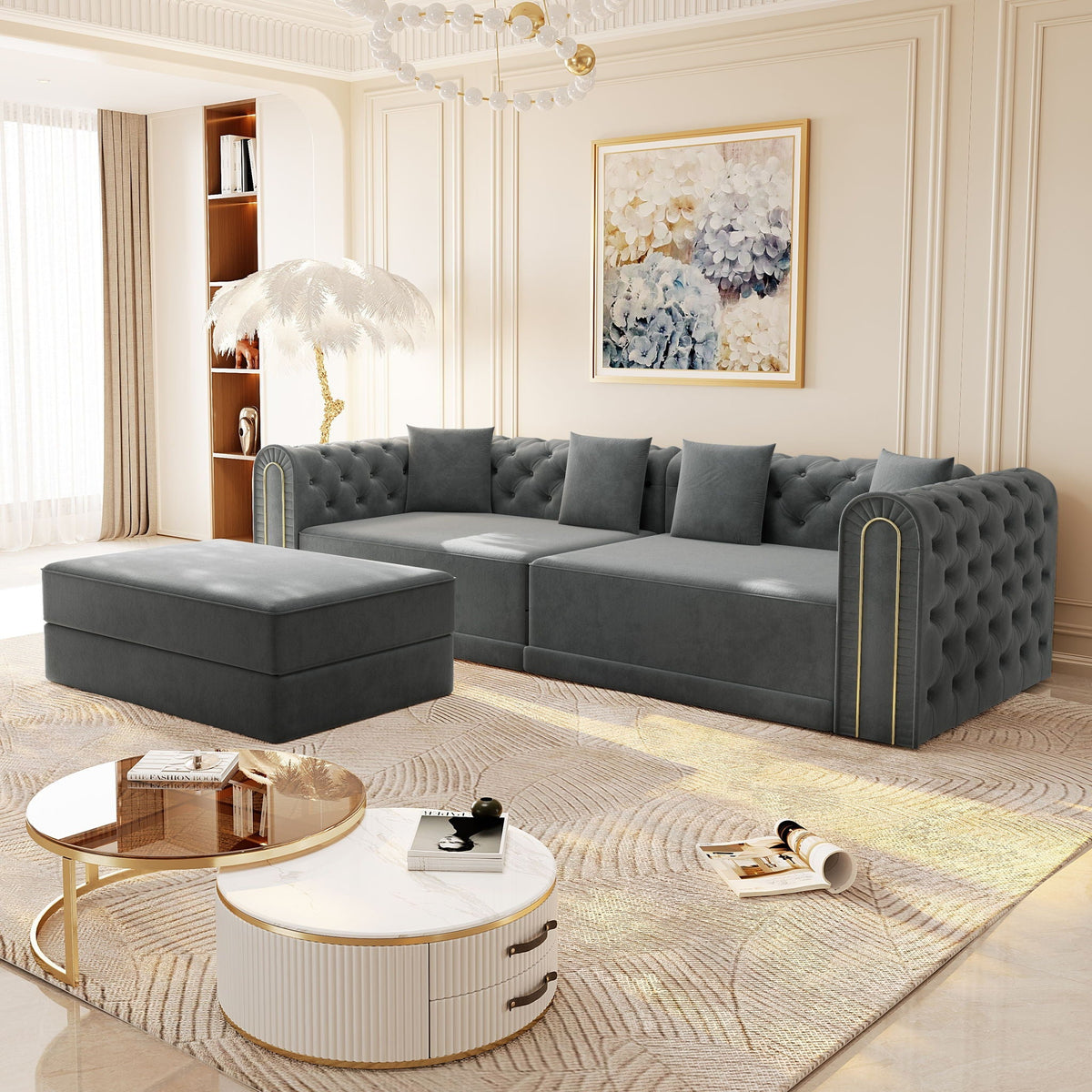 3-In-1 Convertible Sleeper Sofa With Movable Ottoman For Living Room
