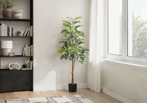 52" Tall, Artificial Plant, Rubber Tree, Indoor, Fake, Floor, Greenery, Potted, Real Touch, Decorative - Green / Black