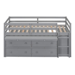 Loft Bed With Retractable Writing Desk And 4 Drawers, With Lateral Portable Desk And Shelves