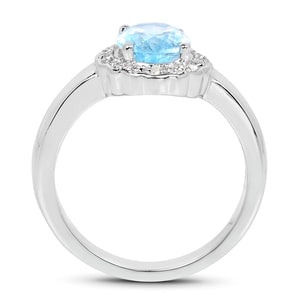 2.58 Carat Genuine  Blue Topaz and White Topaz .925 Sterling Silver Ring