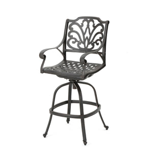 Outdoor Cast Aluminum Swivel Bar Stool with Scrolled Arms - Bronze