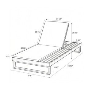 Black Acacia Wood Chaise Lounge with Leaf Coconut Cushion