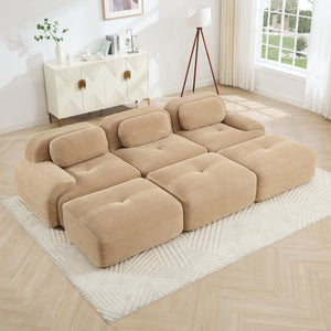 Three-Seat Modular Sofa With 3 Ottomans – Camel