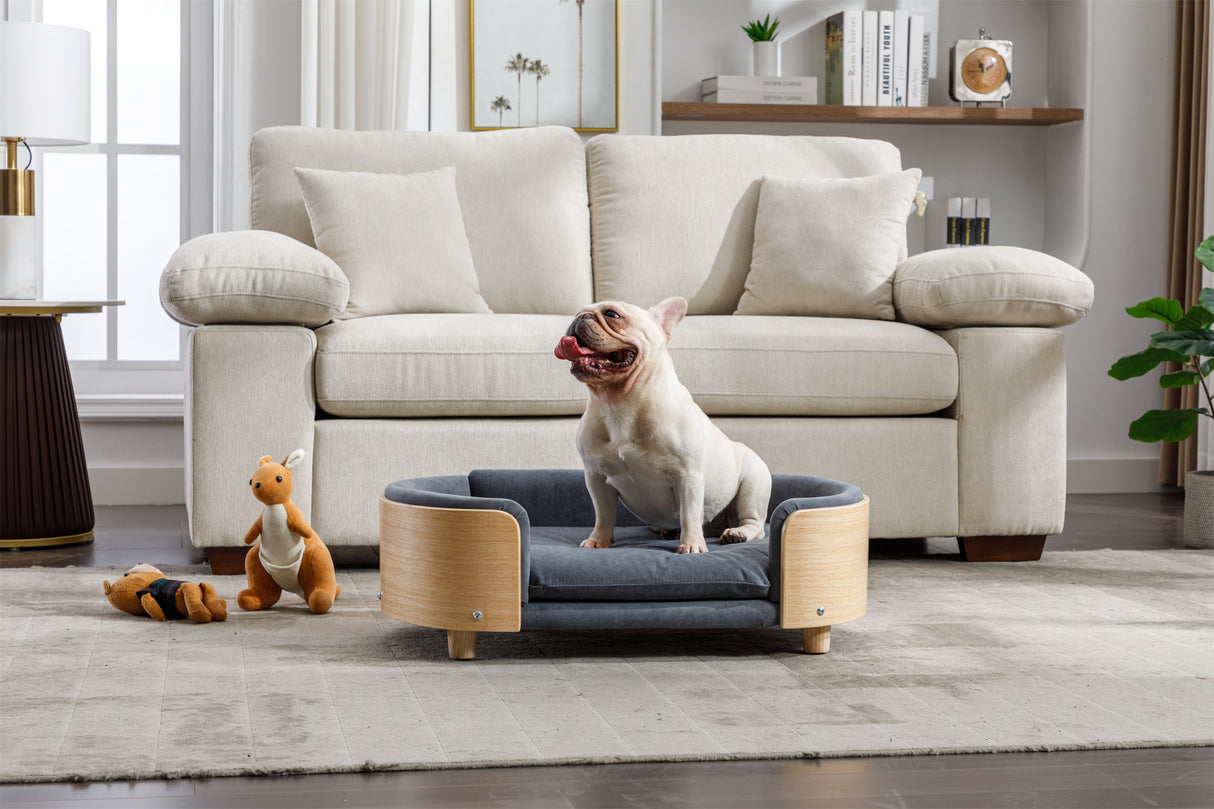 Scandinavian style Elevated Dog Bed Pet Sofa With Solid Wood legs and Bent Wood Back, Velvet Cushion