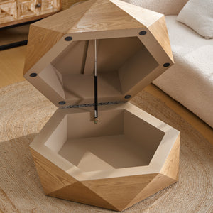 Retro Style Polygon Flip Top Coffee Table with Hidden Storage - Natural
