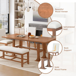 TOPMAX Farmhouse 76inch 6-Piece Extendable Dining Table Set
