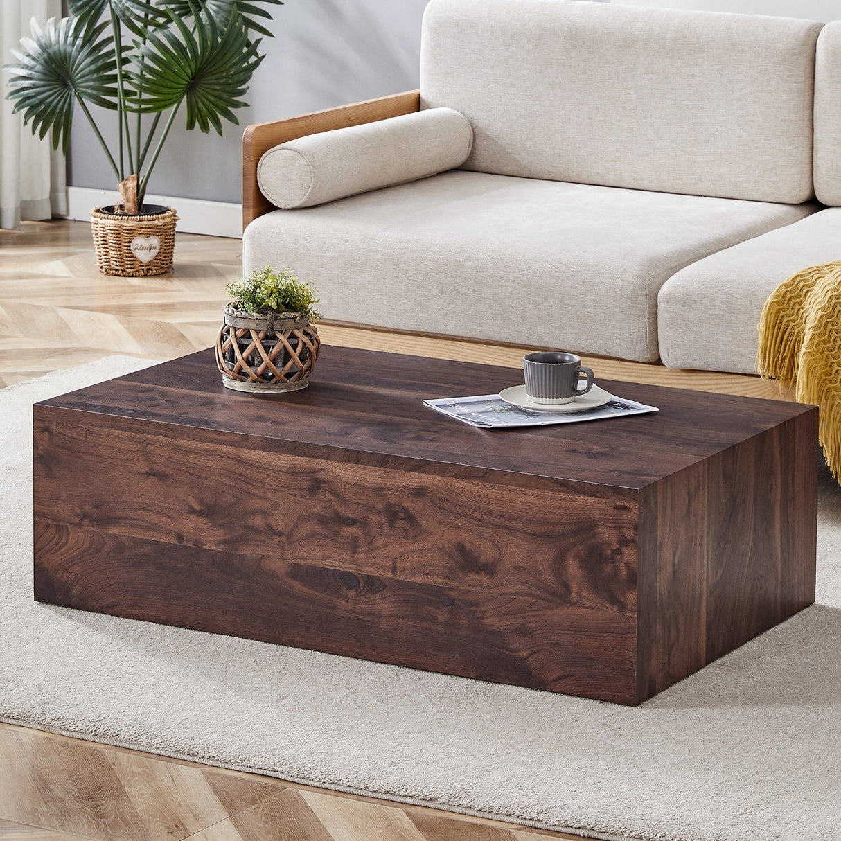 Luxurious Walnut Wood Grain MDF Coffee Table