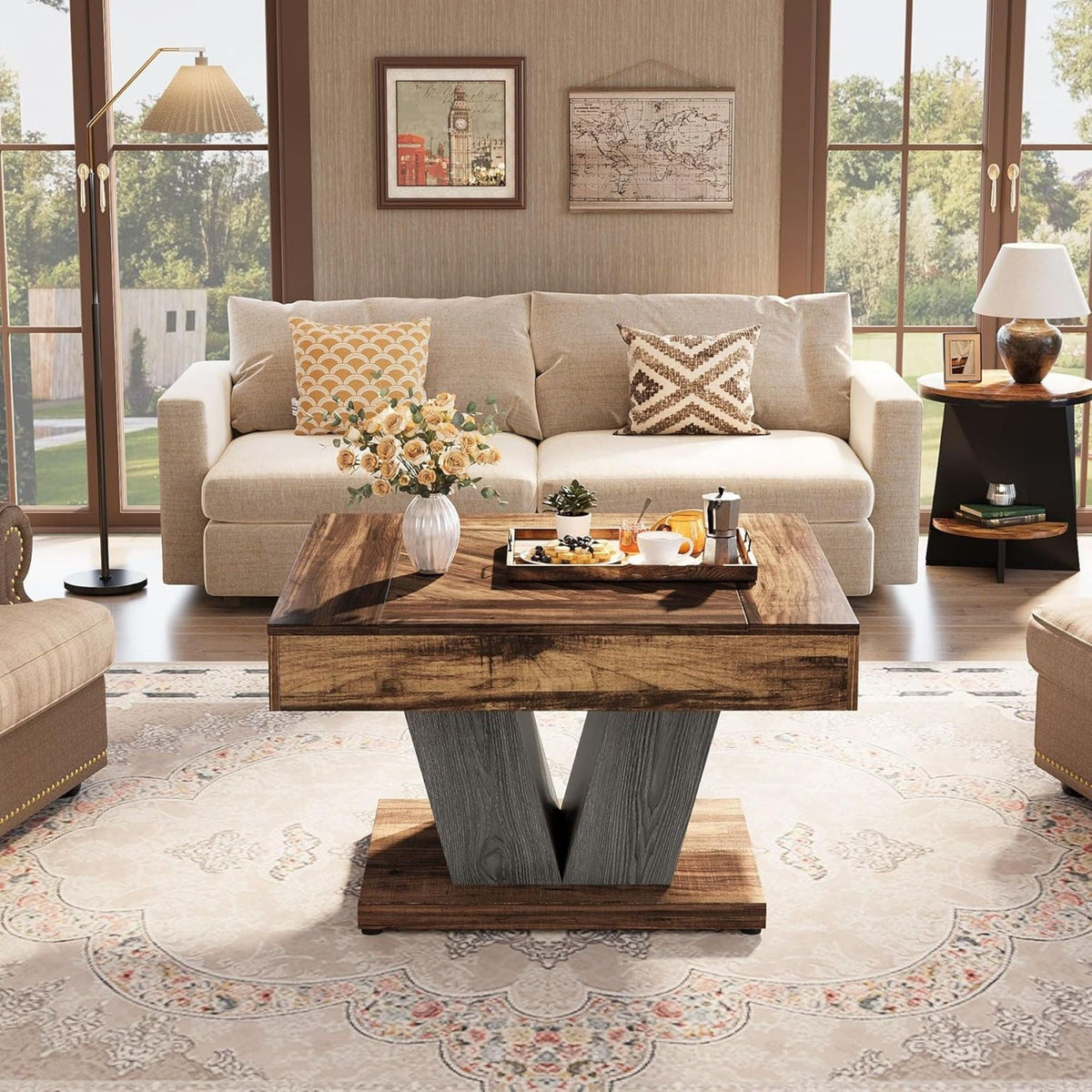 Square Coffee Table With Crisscross Base - Brown / Black