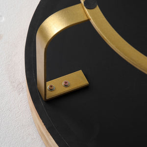 Modern Round Coffee Table with Wooden Carving Pattern and Metal Legs in Golden Natural Finish, Pine and MDF Construction