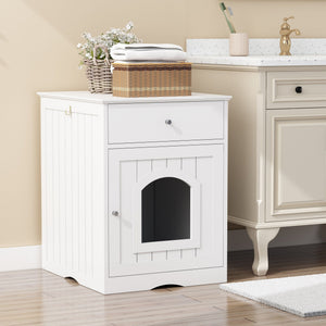 Wood Cat Litter Box Enclosure with Drawer - White or Dark Brown