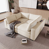 U-style Upholstered Modular Sofa With Storage Space and USB Charge Ports