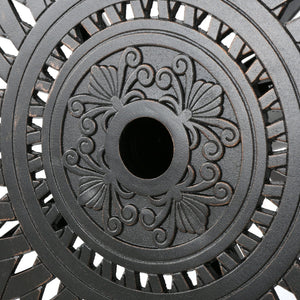 Elegant Cast Aluminum Round Bar Table With Romantic Filigree Design - Copper