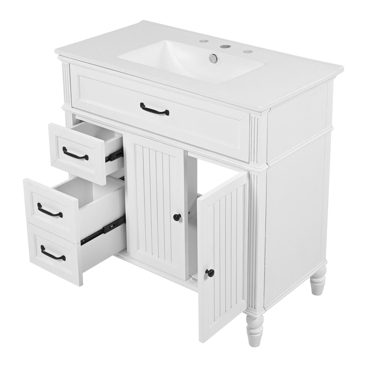 Bathroom Vanity With Sink, 2 Door Storage With Soft Closing Hinges - White