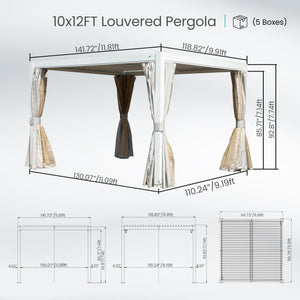 10x12 FT Outdoor Louvered Pergola with Adjustable Louvers - White