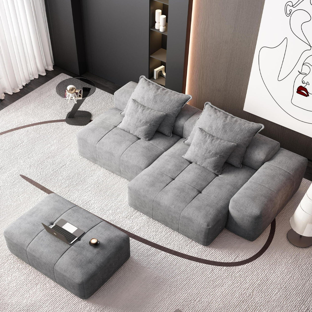 Modern Oversized Modular Sectional Sofa with Pillows - Multiple Colors