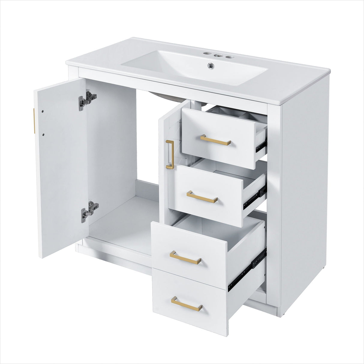 Bathroom Vanity With Sink Combo, Storage Cabinet, Freestanding Set With 3 Drawers & Soft Closing Doors
