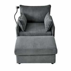 Comfy Corduroy Oversized Chaise Lounge Chair with Ottoman and Storage