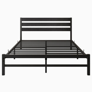 Industrial Platform Bed with Storage and Vintage Wood Headboard - Black
