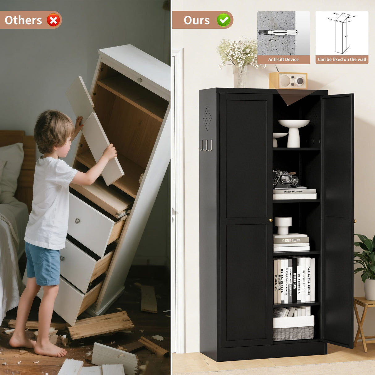 Kitchen Pantry Cabinet With 4 Adjustable Shelves, Heavy Duty Freestanding Organizer