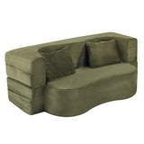 71-Inch Folding Sofa Bed in Green Plush Faux Fur