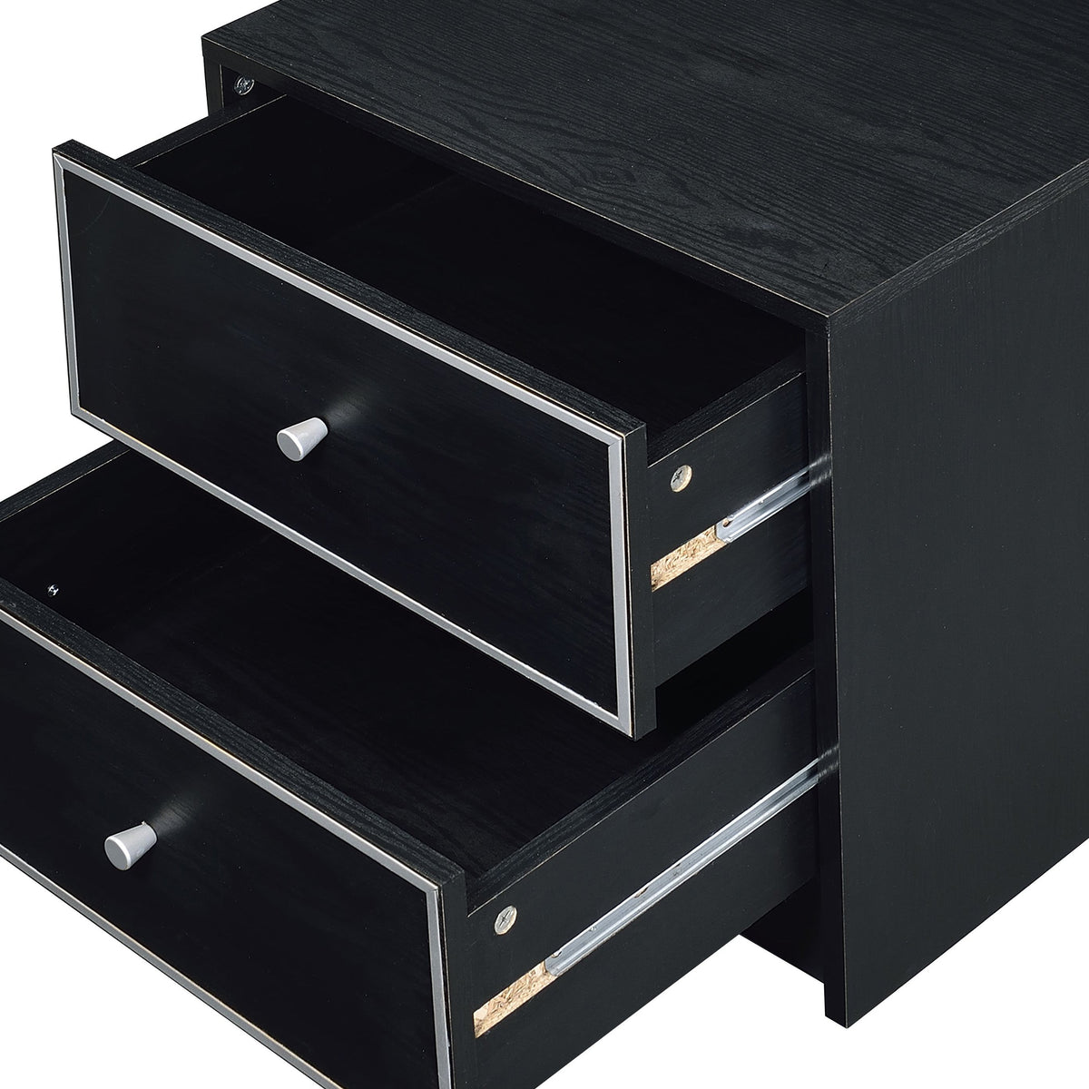 Modern Black Nightstand Table with Two Drawers - Black