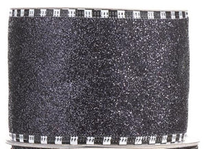 Halloween Wire Ribbon 2.5 inches x 25 feet - Black Sparkle