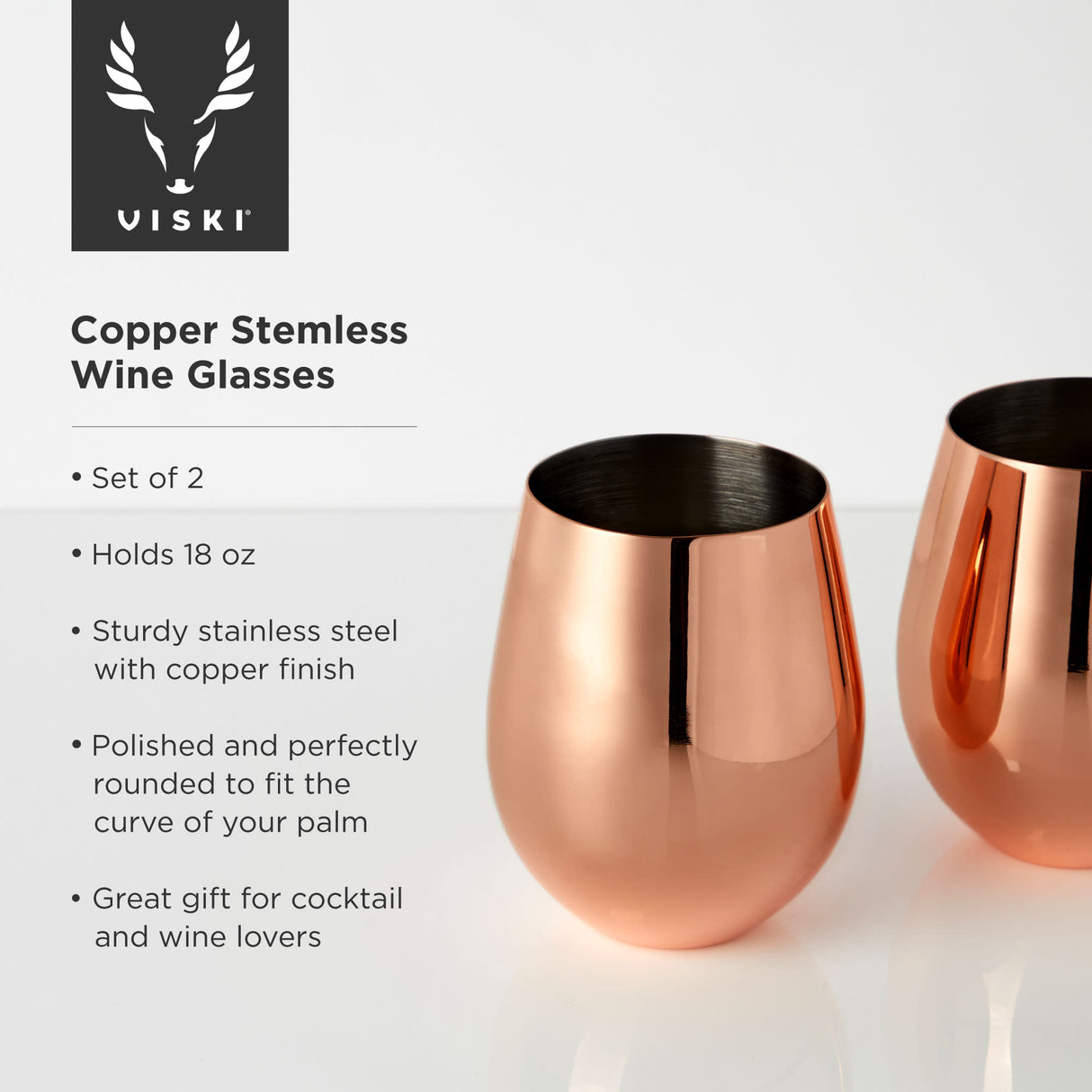 Copper stemless wine glasses by viski®