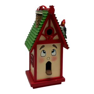 Whimsical Wooden Birdhouse Ornament - Red
