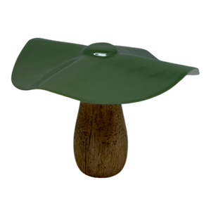 Metal and Mango Wood Mushroom  - Olive Green