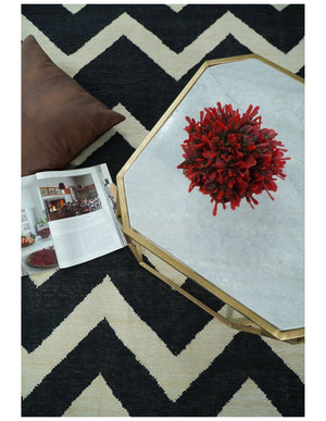 Black and Beige Chevron Design Hand Woven Dhurrie Rug