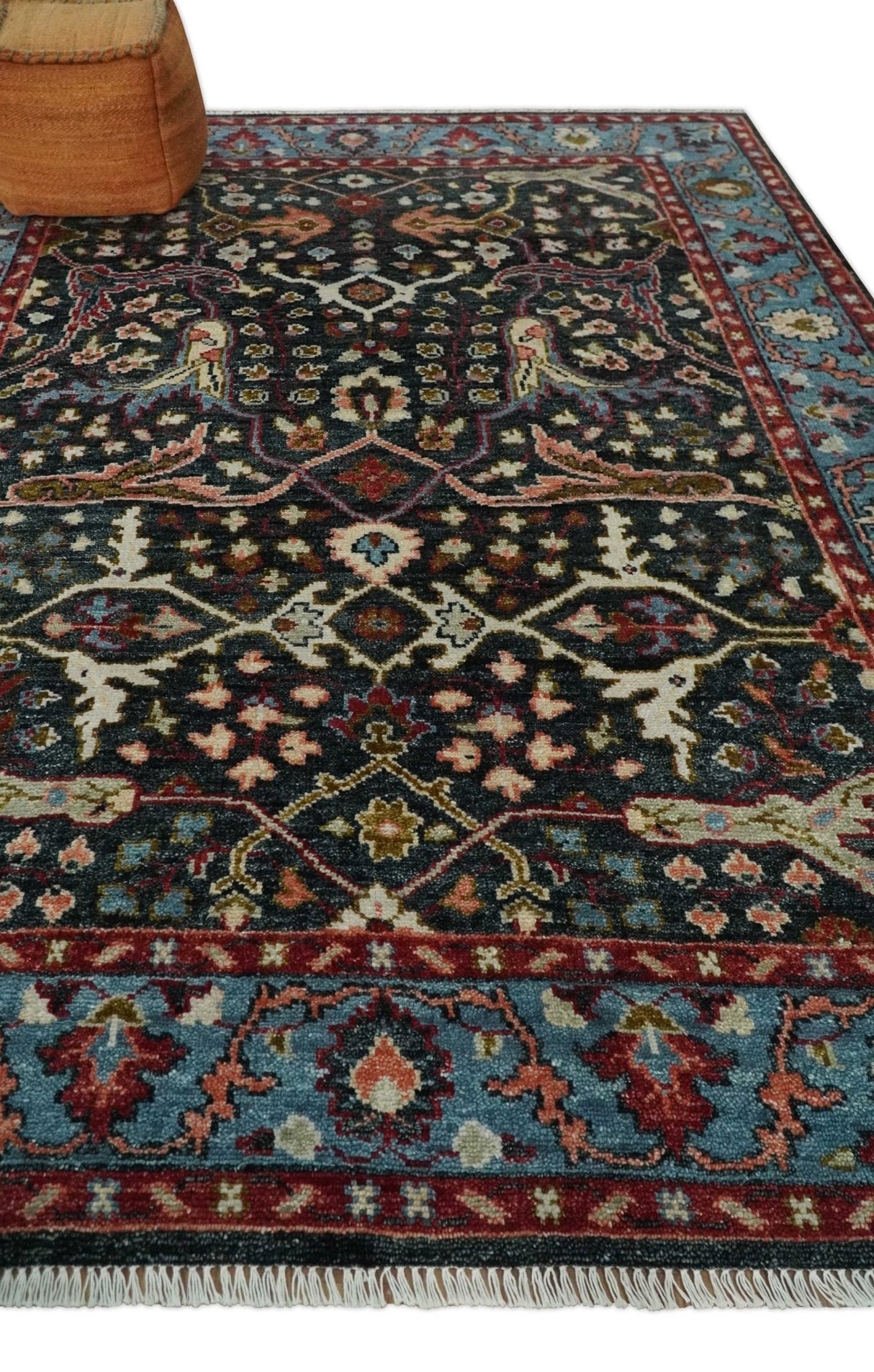 Black and Blue Hand Knotted Traditional Oushak Multi Size Wool Area Rug