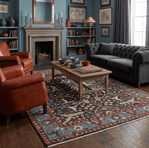 Black and Blue Hand Knotted Traditional Oushak Multi Size Wool Area Rug
