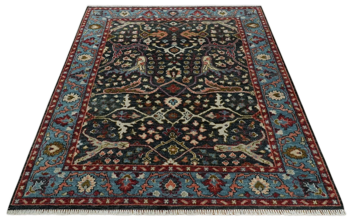 Black and Blue Hand Knotted Traditional Oushak Multi Size Wool Area Rug