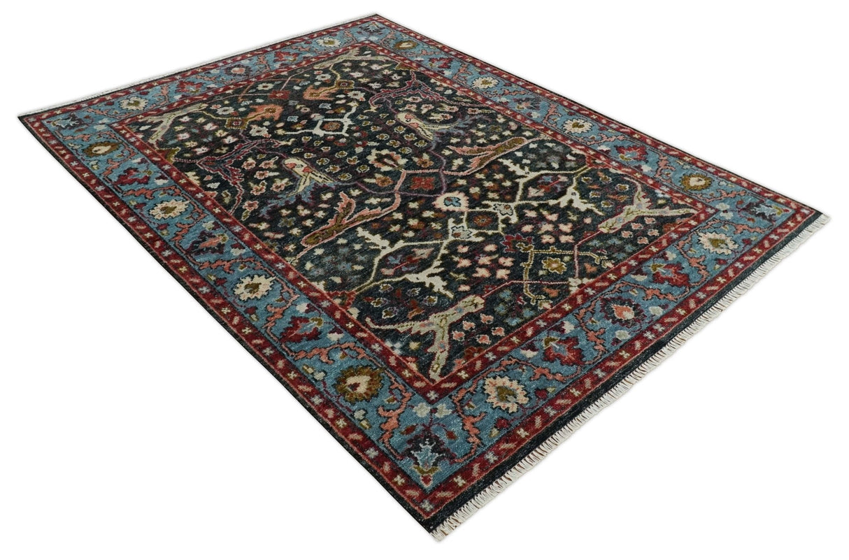 Black and Blue Hand Knotted Traditional Oushak Multi Size Wool Area Rug