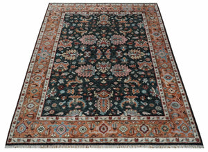 Black and Rust Traditional Hand Knotted Oushak wool 8x10 Area Rug