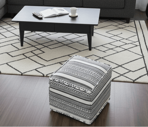 Black and White Handmade Block Printed cotton Pouf