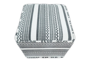 Black and White Handmade Block Printed cotton Pouf