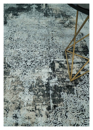 Black and Silver Vintage look Power loomed Art Silk Area Rug