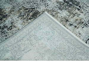 Black and Silver Vintage look Power loomed Art Silk Area Rug