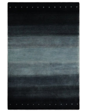 5x7 Black, Charcoal and Gray Striped Wool Hand Woven Southwestern Lori Rug